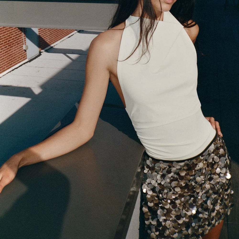 Zara Sequin mini Skirt - silver olive green grey